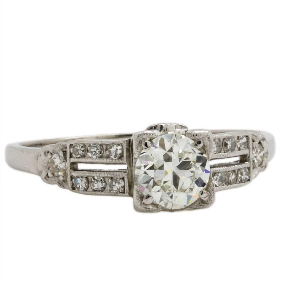 Vintage Art Deco Platinum .68 Carat G/VS1 Diamond Engagement Ring, circa 1930s For Sale