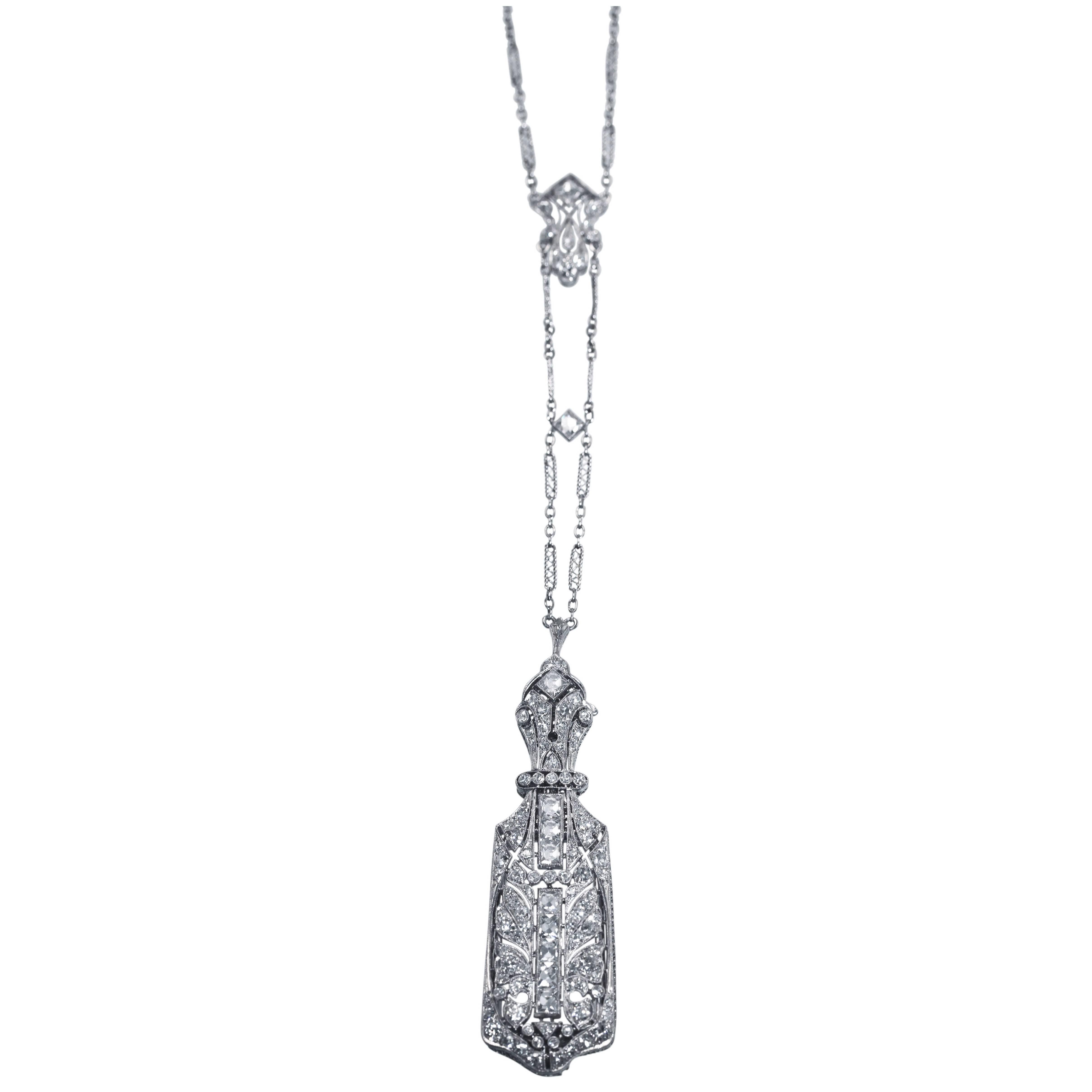 Art Deco Diamond and Platinum Lorgnette Longchain