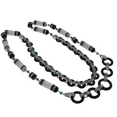 Black Onyx Jade Diamond and Rock Crystal Necklace 11