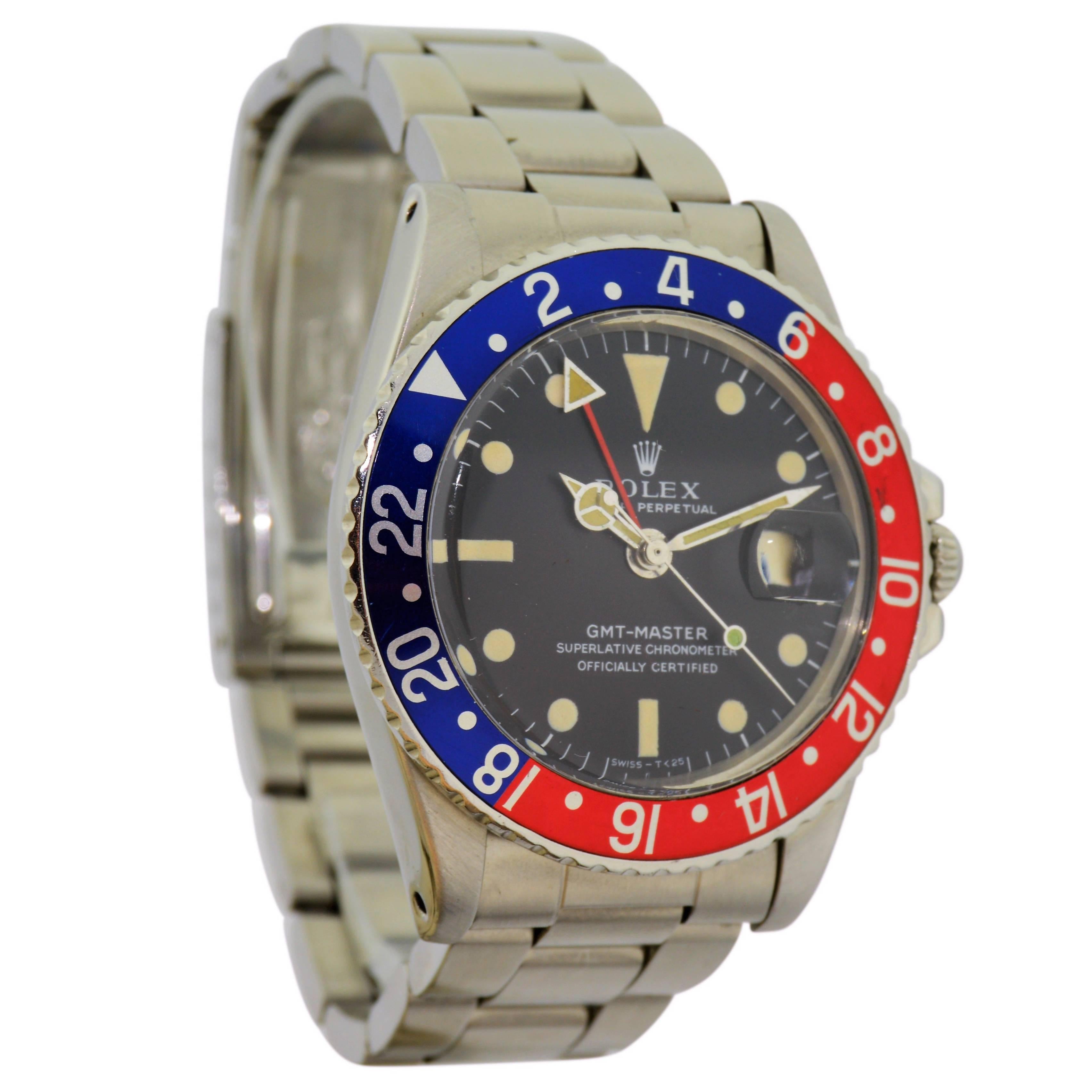 Rolex Stainless Steel GMT Master Pepsi Bezel Wristwatch