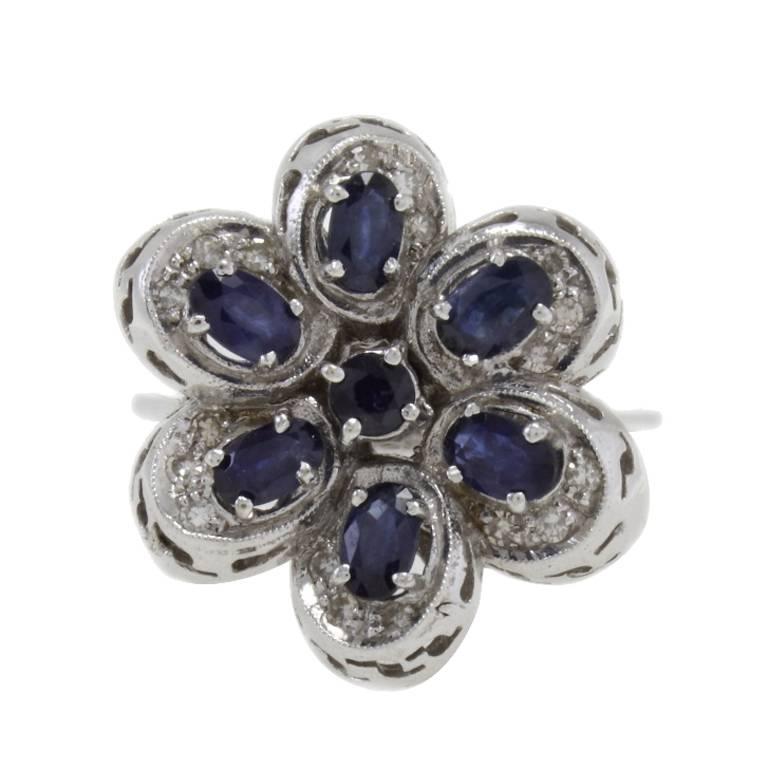 Luise Gold and Silver  Diamonds Blue Sapphires Gold Fashion Ring