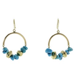 Retro  Turquoise Matrix Gold Hoop Gold Earrings