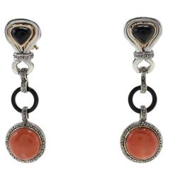 Luise Diamonds Onyx Coral Gold and Silver Dangle Earrings 6
