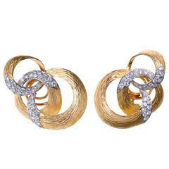 1970s Chaumet Gold and Diamond Ear Clips 3