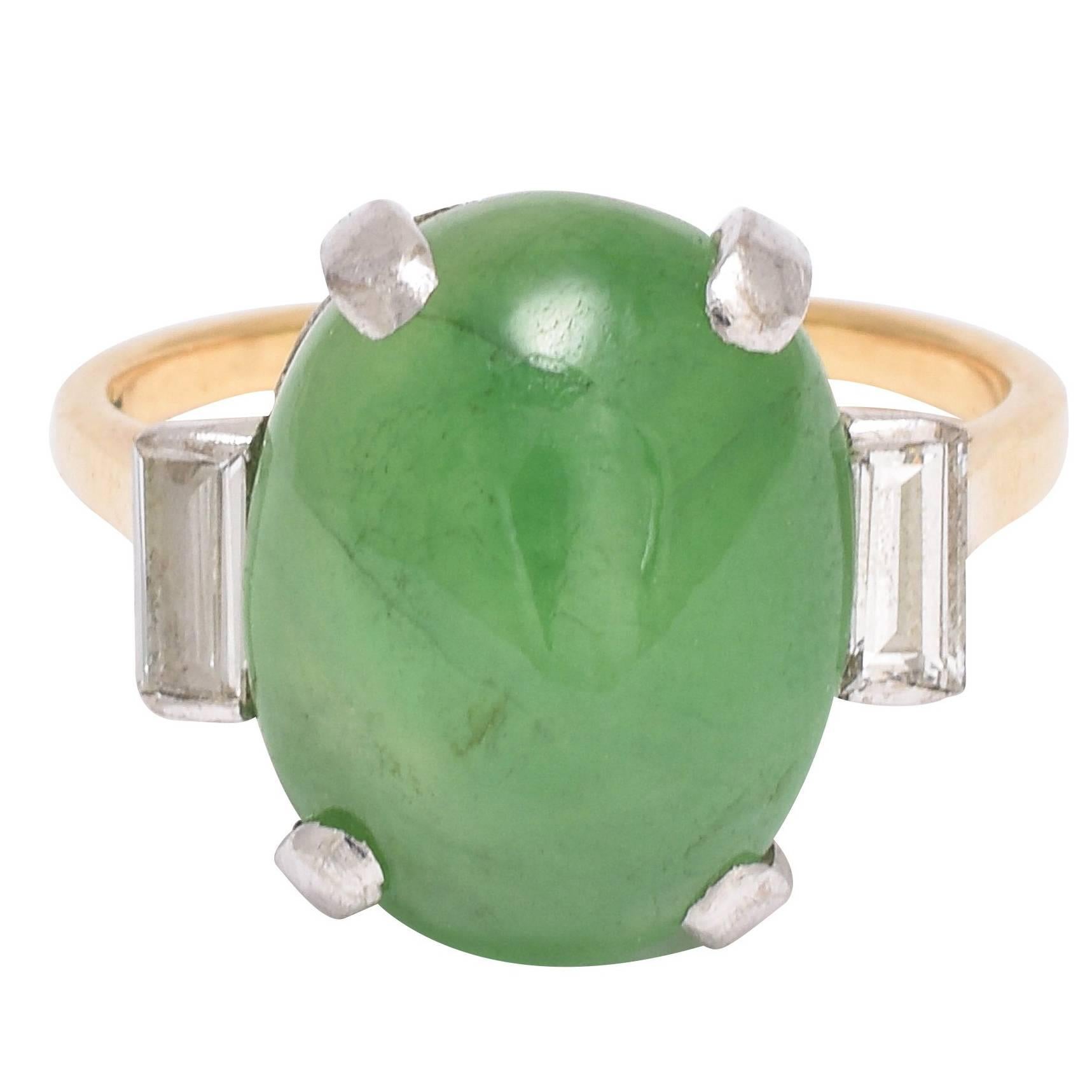 1920s Art Deco Jade Diamond Ring