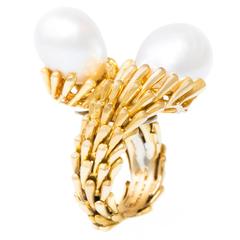 1970s David Webb South Sea Pearl and Gold Toi et Moi Ring 6