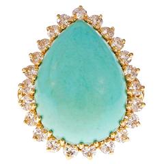 GIA Certified Natural Turquoise Diamond Halo Gold Cocktail Ring 1