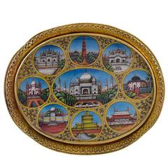 Antique Gold Indian Brooch with Hand-Painted Miniatures