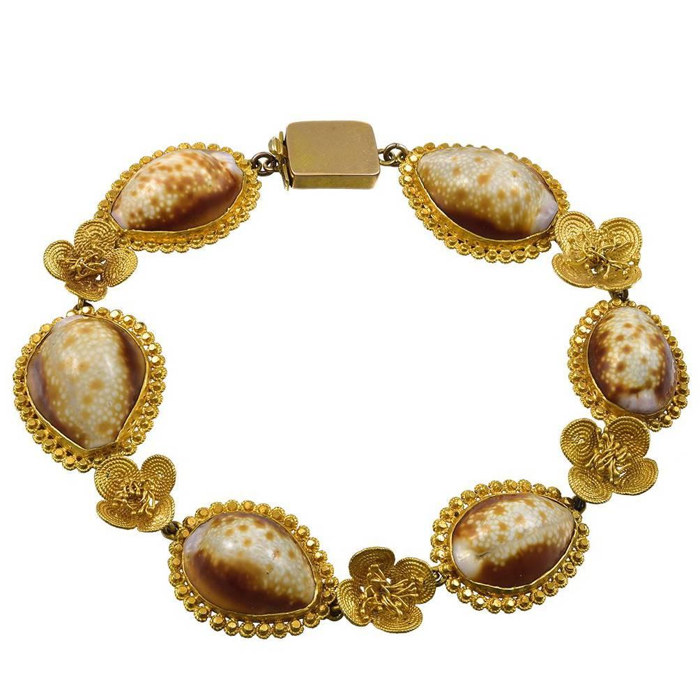 Georgian Cowrie Shell Gold Bracelet For Sale