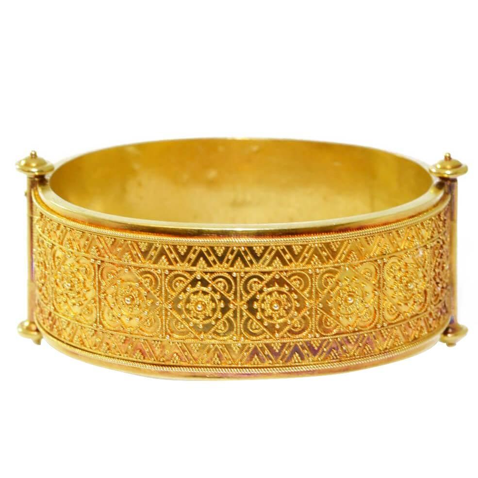 Victorian Etruscan Revival Gold Bangle Bracelet