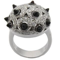0.87 Carat White Diamond Onyx 18 Carat White Gold Setting Dome Ring 9