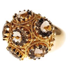 Smoky Quartz Domed Gold Cocktail Ring 6