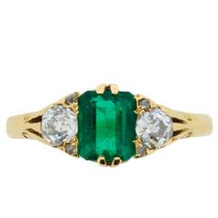 Victorian Emerald and Diamond Three Stone Ring, circa 1880s 2