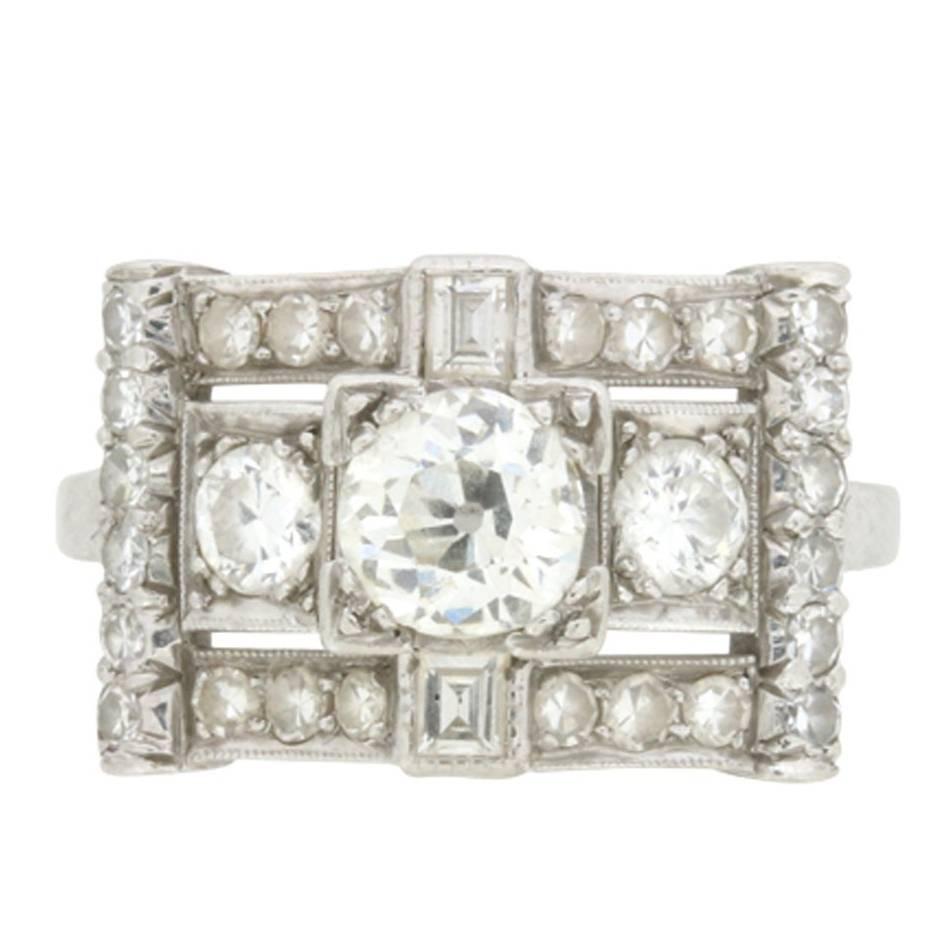 Art Deco 1.80 Carat Old Cut Diamond Cluster Ring, circa 1920s
