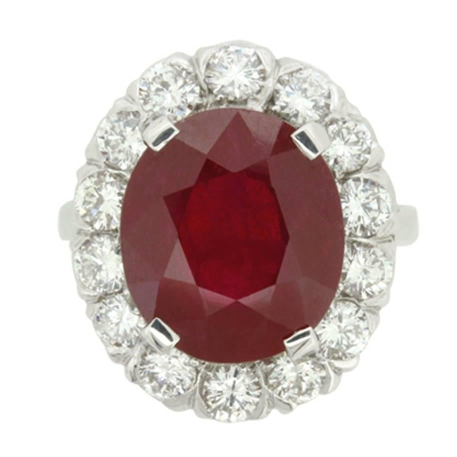 Vintage 7.91 Carat Ruby and Diamond Ring, circa 1950s