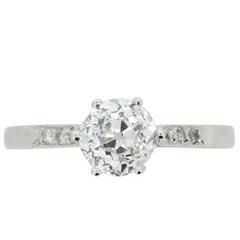 Vintage EDR Certified 1.05 Carat Old Cut Diamond Solitaire with Set Shoulders