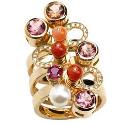 Nathalie Jean Diamond Ruby Tourmaline Pearl Coral Gold Articulated Rings 11