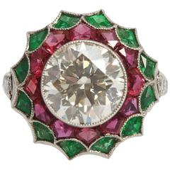 3.42 Carat Diamond Emerald Ruby Ring 11