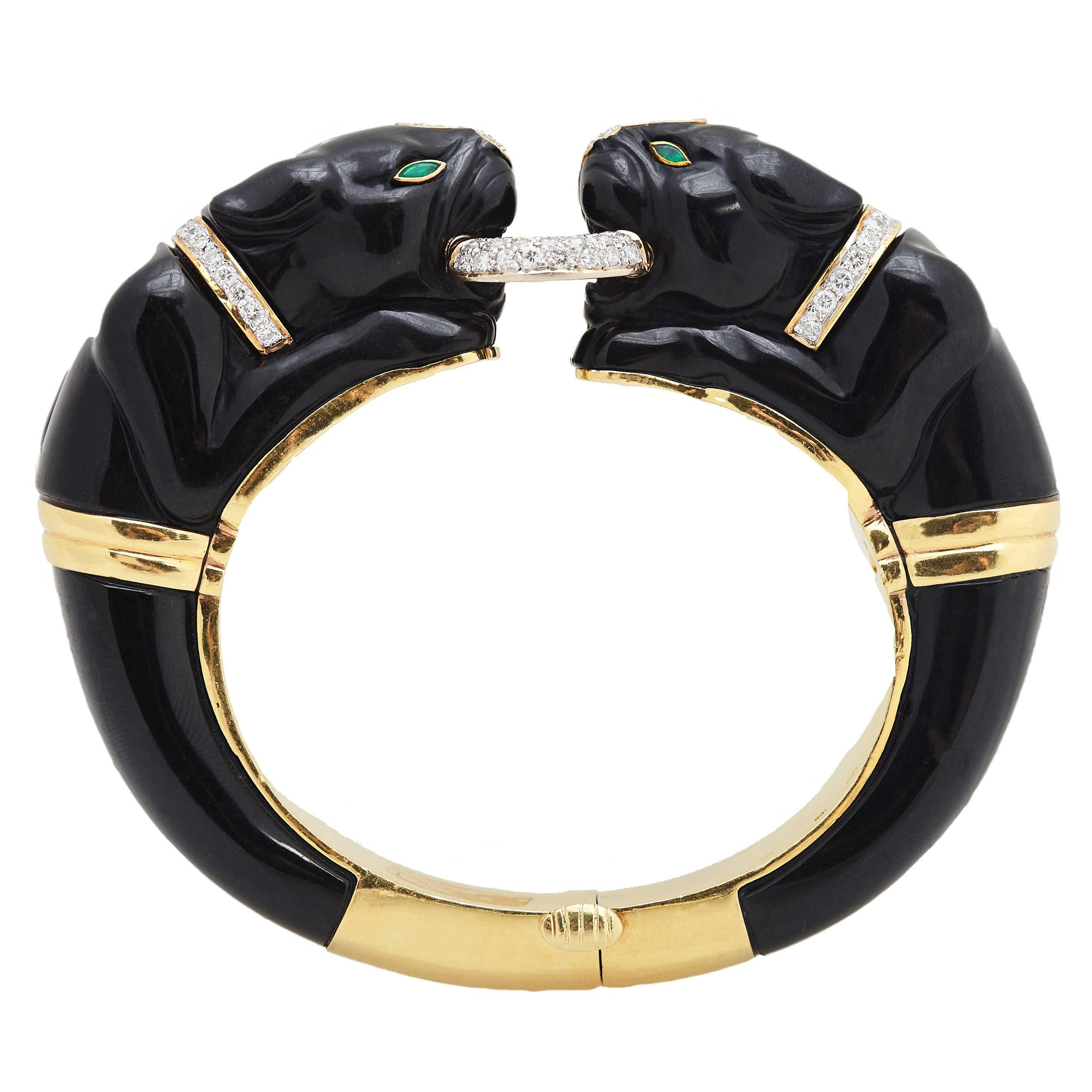 Onyx Diamond Panther Bracelet For Sale