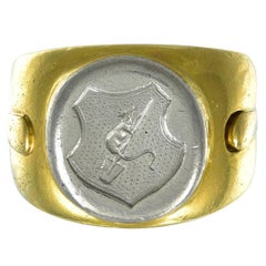 French Gold and Platinum Signet Ring 9