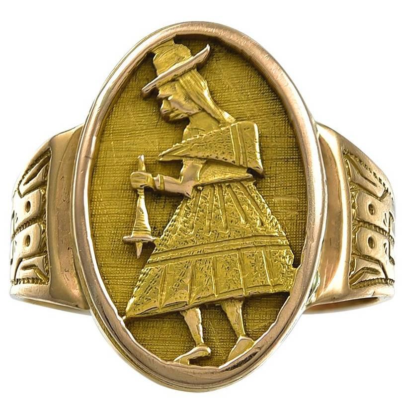 Antique South American Gold Locket Ring For Sale