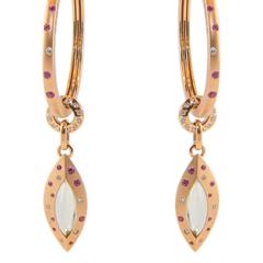 Sapphire Quartz Gold Art Nouveau Style Hoop Earrings 8