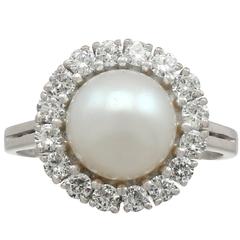 1960s Cultured Pearl and Diamond White Gold Ring 6