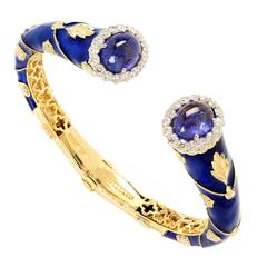 Stambolian Enamel Tanzanite Diamond Gold Bangle Bracelet 5