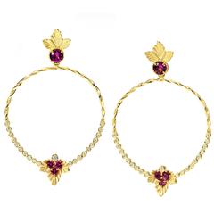 Stambolian Magenta Garnet Diamond Gold Enchanted Garden Earrings 10