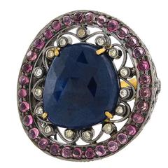 Blue Sapphire Tourmalines Diamonds Cocktail Ring 12