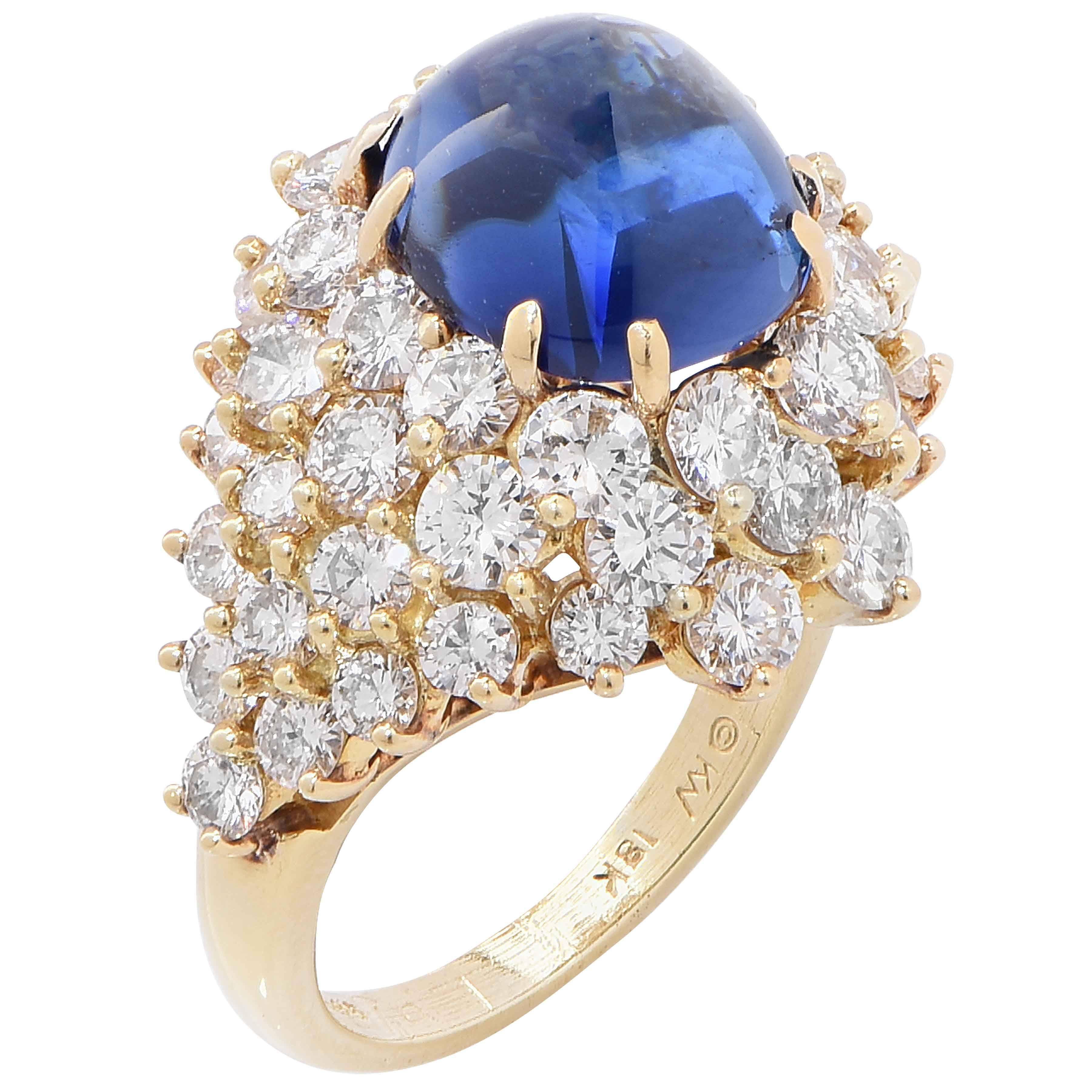 Kurt Wayne Approximately 9.8 Carat Natural Cabochon Sapphire Diamond Gold Ring For Sale
