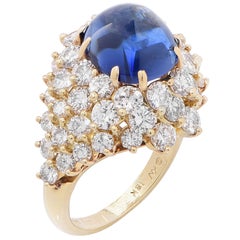 Kurt Wayne 9.8 Carat Natural Cabochon Sapphire Diamond Gold Ring