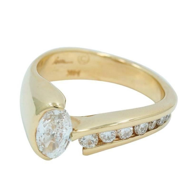 Oval Diamond Yellow Gold Ring For Sale