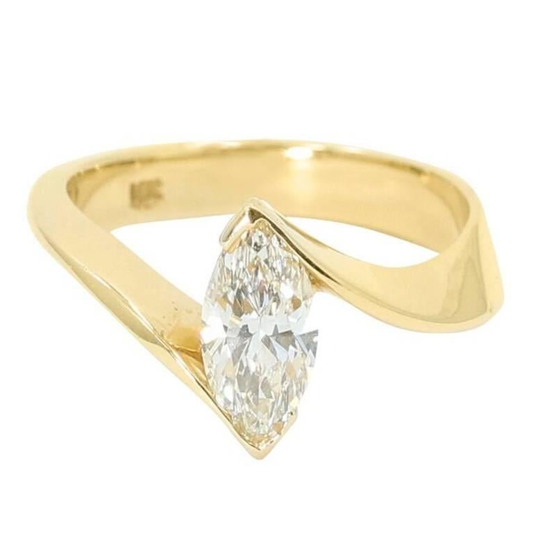 Marquise Diamond Yellow Gold Ring For Sale