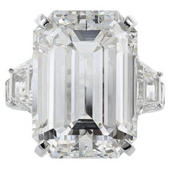 22.02 Carat Emerald Cut Diamond Platinum Three Stone Engagement  Ring