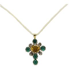 Emerald Diamond Topaz Gold and Silver Pendant