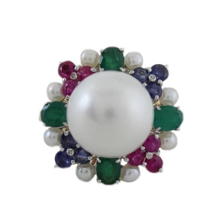  Diamond  Australian Pearl Sapphire Ruby Emerald Gold Ring