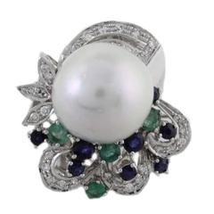 Luise Pearl Diamond Sapphire Emerald Ring 12