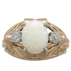 1930s French 1.82 Carat Opal and Diamond Yellow Gold Ring 11