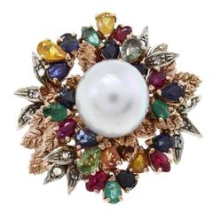 Luise Multi Stones Diamond Pearl Ring