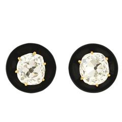 Victorian Onyx Cushion Mine Cut Diamond Stud Earrings 1.70 Carat 7