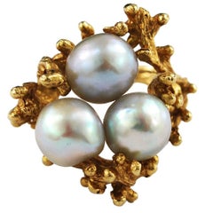 Free-Form Baroque Pearl Ring 14 Karat Gold Vintage