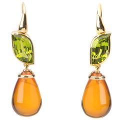 Elegant Peridot and Amber Drop Earrings