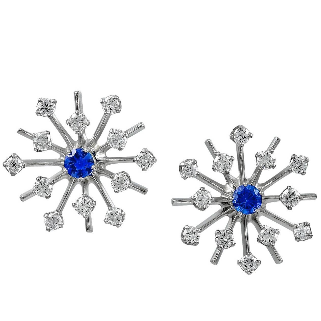 Sapphire Diamond White Gold Starburst Earrings