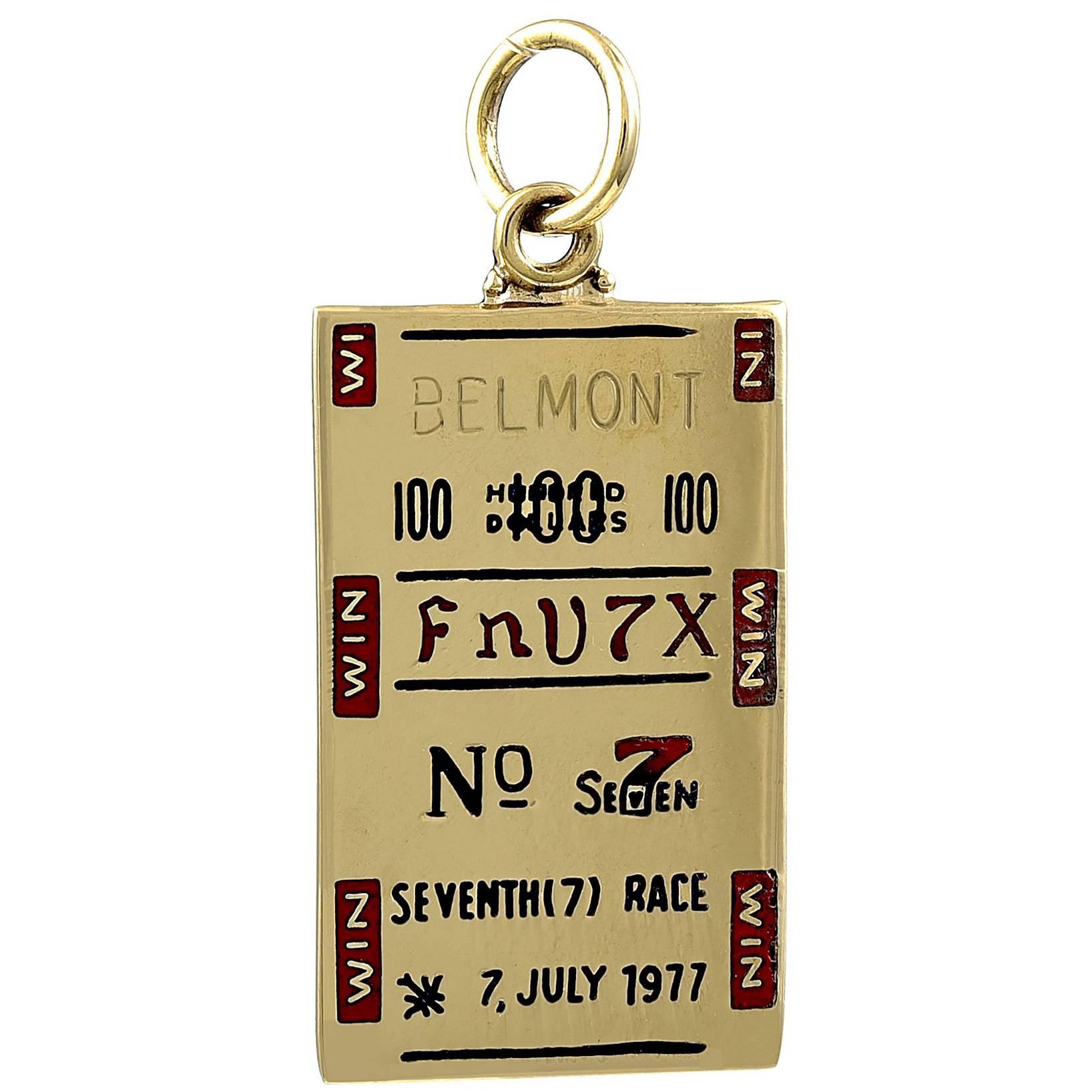 Enamel Gold Belmont Betting Ticket