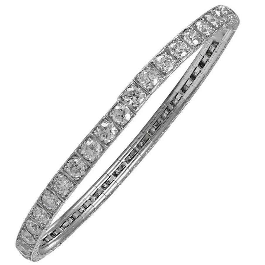 Edwardian Stretchy Flexible Diamond Platinum Bracelet