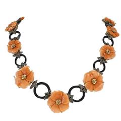 Luise Coral Diamond Ruby Onyx Link Necklace 7