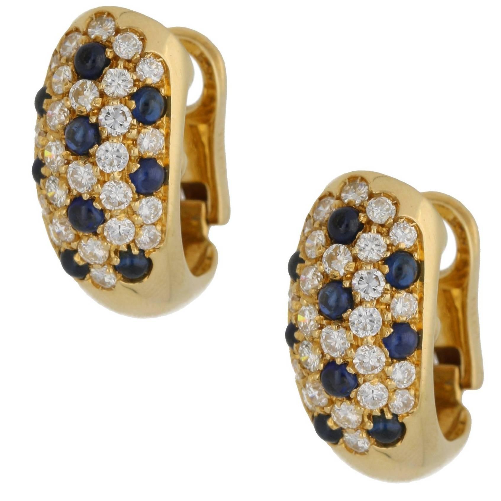 1980s Cartier Sapphire and Diamond Gold Earrings
