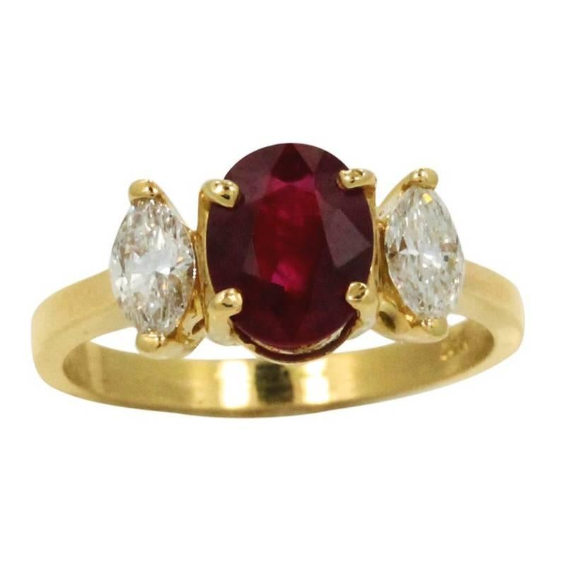 Ruby Diamond Yellow Gold Ring For Sale