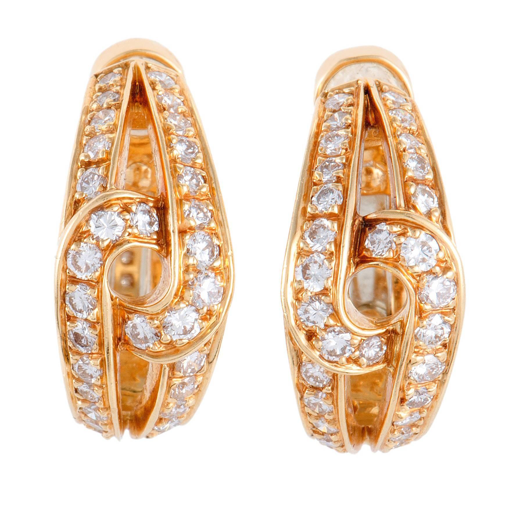 Cartier Diamond Yellow Gold Huggie Clip-On Earrings